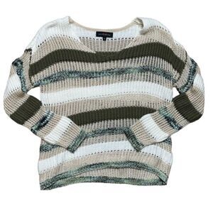 Love At First Find Cream & Green Stripped knit sweater